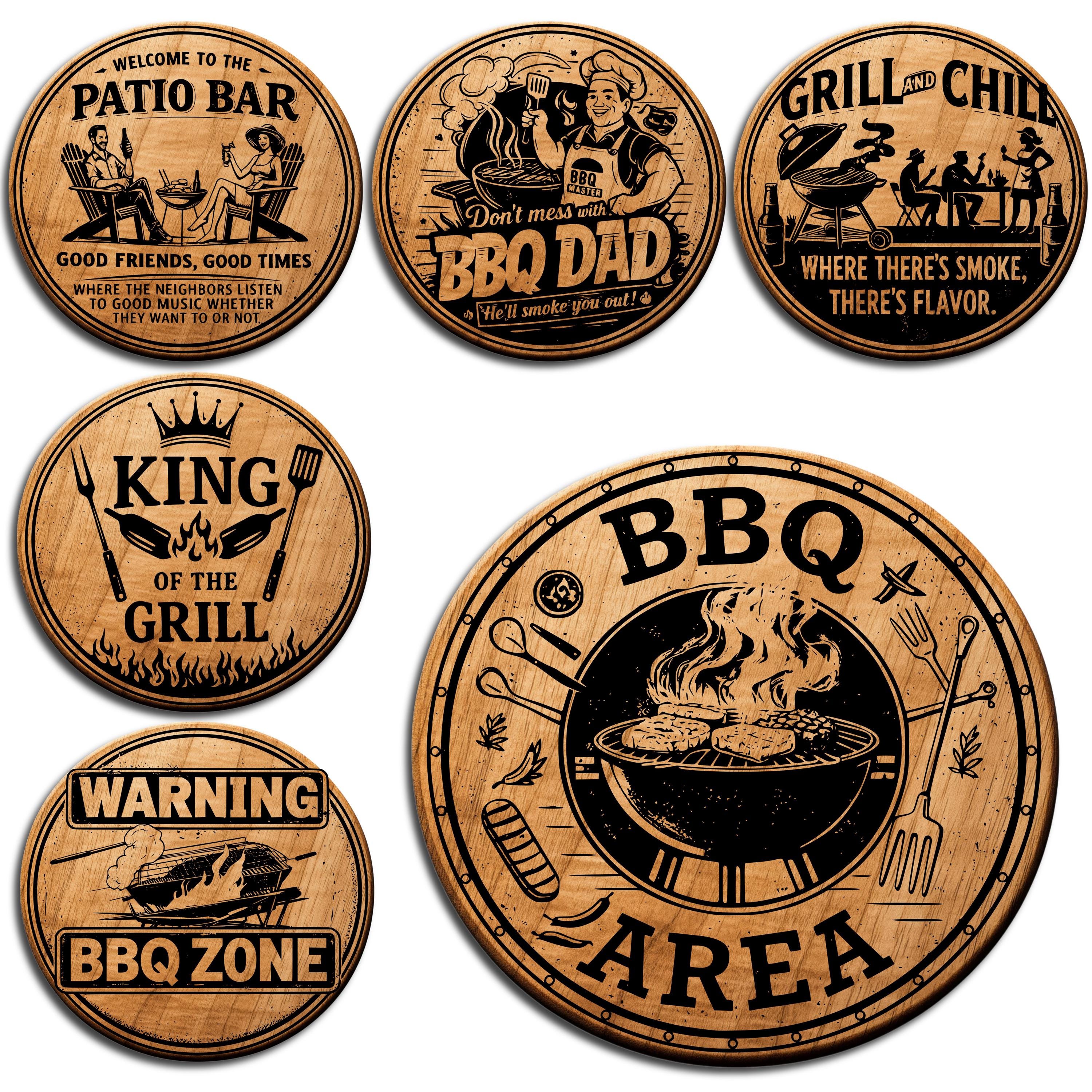 BBQ Sign SVG Bundle: 9 Round Grill Designs, Patio Bar Laser Cut Files ...