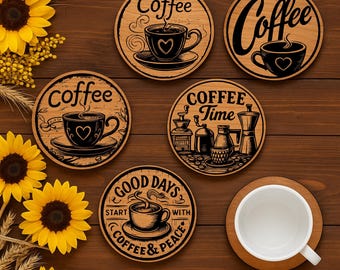 Paquete SVG de posavasos rústicos para café / Archivos cortados con láser (descarga digital)