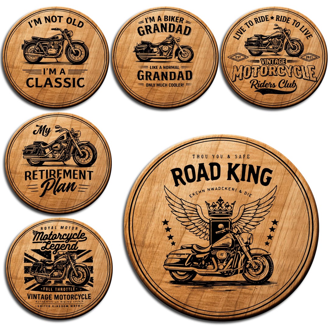 Motorcycle Vector Coaster Motorcycle Coaster Svg and Png Bundle | Vintage Biker Designs | Laser ...