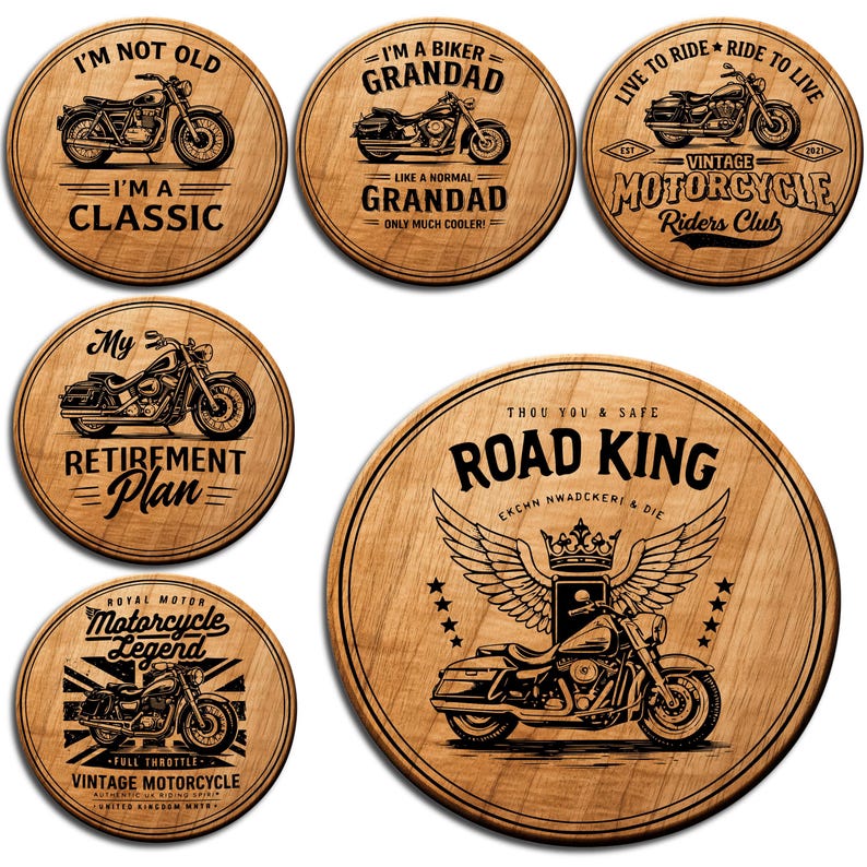 Motorcycle Vector Coaster Motorcycle Coaster Svg and Png Bundle | Vintage Biker Designs | Laser ...