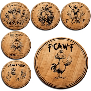 面白いチキンコースターSVGバンドルレーザー彫刻デザイン木製コースターファイル