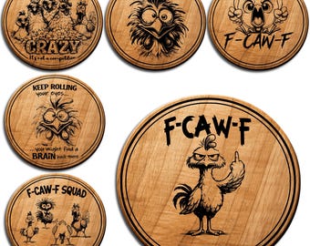 Funny Chicken Coaster SVG Bundle Laser Engraving Designs  Wood Coaster Files