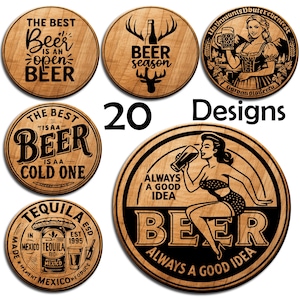 Beer Coaster SVG Bundle | Funny Drinking Quotes Laser Files | Whiskey Bar Engraving Designs PNG DXF | Oktoberfest Coasters Cricut Glowforge