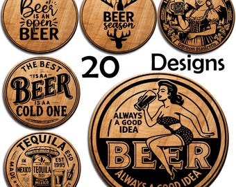 Beer Coaster SVG Bundle | Funny Drinking Quotes Laser Files | Whiskey Bar Engraving Designs PNG DXF | Oktoberfest Coasters Cricut Glowforge