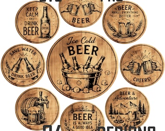 34 Bierdeckel SVG Bundle Lustige Bier Zitate SVG Laser geschnitten Untersetzer-Dateien Bier Liebhaber Geschenk Gravur Designs