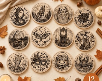 Halloween Coaster SVG Bundle, Laser Engraving Files, Round Coaster SVG, Fall Coaster Designs, Glowforge, xTool, LightBurn Designs