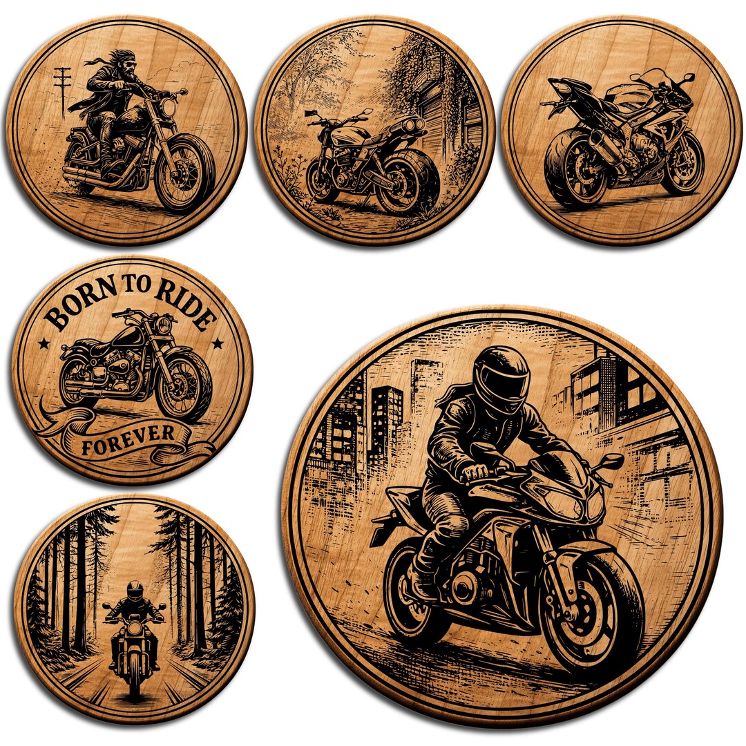 Motorcycle Vector Coaster Motorcycle Coaster SVG Bundle | Laser Cut Biker Engraving Designs - Etsy