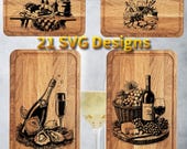 21 Wine & Food Laser Engraving SVG Bundle  Cutting Board Designs  Cheese Charcuterie SVG