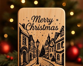 Tabla de cortar navideña SVG / Archivo de grabado láser de Feliz Navidad / Descarga digital de decoración navideña para cocina