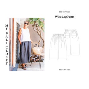Wide Leg Pants - PDF Sewing Pattern Size US 2-24 - Elasticised Waist