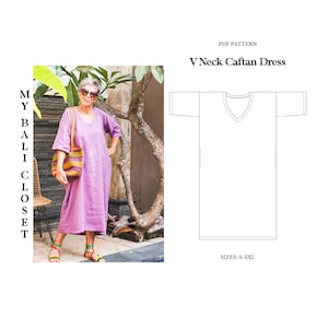 V Neck Caftan Dress, Size S-3XL, Pockets