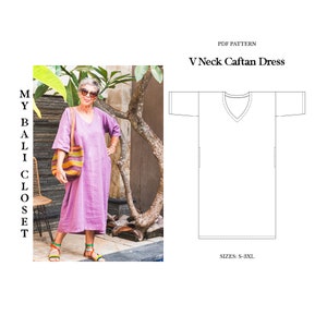 V Neck Caftan Dress, Size S-3XL, Pockets