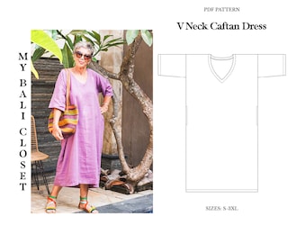 V Neck Caftan Dress - PDF Sewing Pattern Size S-3XL