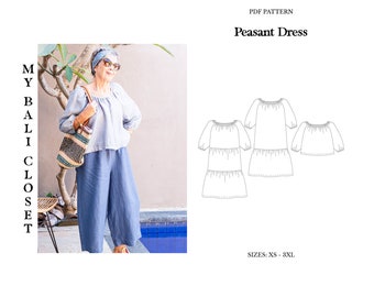 Peasant Dress, Patchwork Dress, XS-3XL