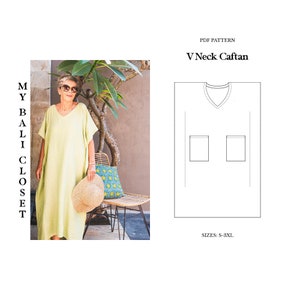 V Neck Caftan, Kaftan, - PDF Sewing Pattern Size S-3XL