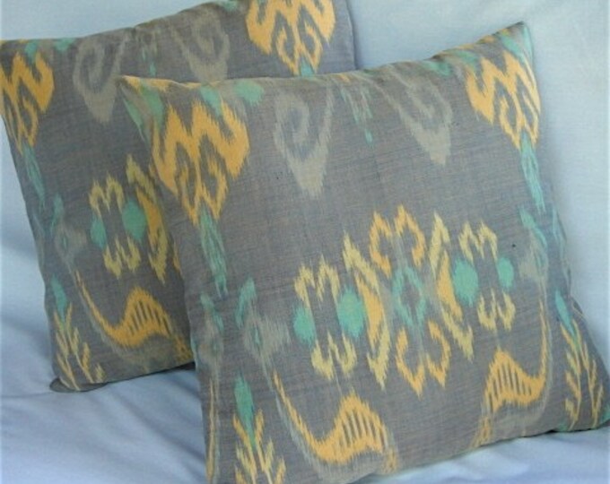 Ikat Pillows 14x14 Set of 2 Grey Yellow Teal Etsy