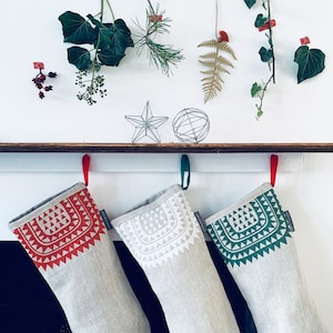 Icelandic Christmas stocking, handmade in natural linen, Scandinavian style stocking.