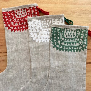 Icelandic Christmas stocking, handmade in natural linen, Scandinavian style stocking. image 5