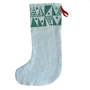 Nordic Tree Christmas stocking, handmade in natural linen, Scandinavian style stocking. image 9