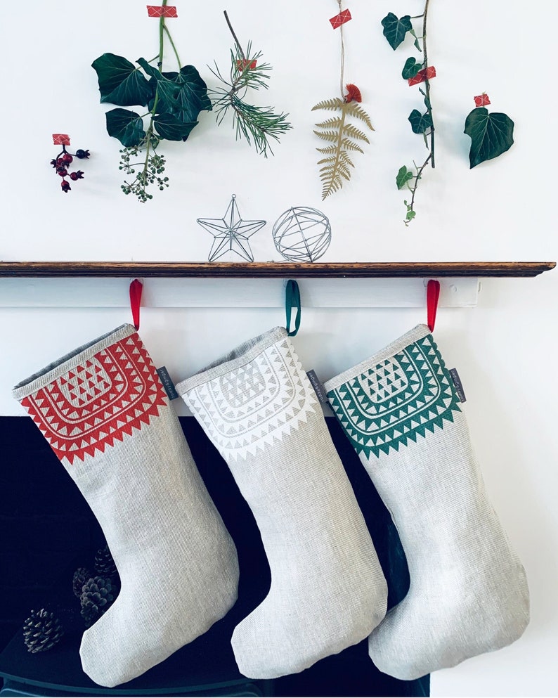 View of Icelandic Christmas Stocking, Handmade in Natural Linen, Scandinavian ...