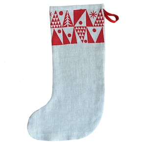 Nordic Tree Christmas stocking, handmade in natural linen, Scandinavian style stocking. image 7