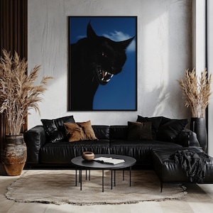 BLACK CAT SCREAM, Dark art black cat poster, surreal feline poster, mystical and intense decoration, obscure animal illustration