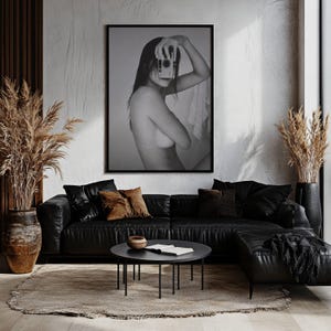 Kendall Jenner art print, aesthetic mirror photo poster, affiche Kendall miroir, art mural mode noir et blanc