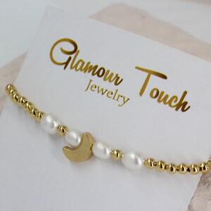 Moon Charm Ready Bracelet, 24K Plated Shiny Gold Fish , Moon Charm Bracelet, Beaded Bracelet, Real Pearl Bracelet, Gift, CHA AYS53