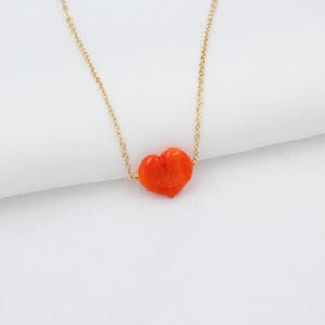Orange Heart Ready Necklace, 24k Plated Shiny Gold Findings, Orange Charm, Rolo Chain, Heart Charm, Pendant Necklace, Charm Necklace, GT43