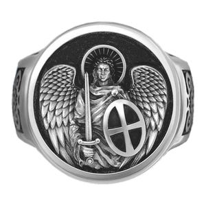 Archangel St. Michael Sterling Silver Ring, Religious Protection Jewelry