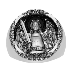 Archangel St Michael Solid Sterling Silver Ring, Religious Protection