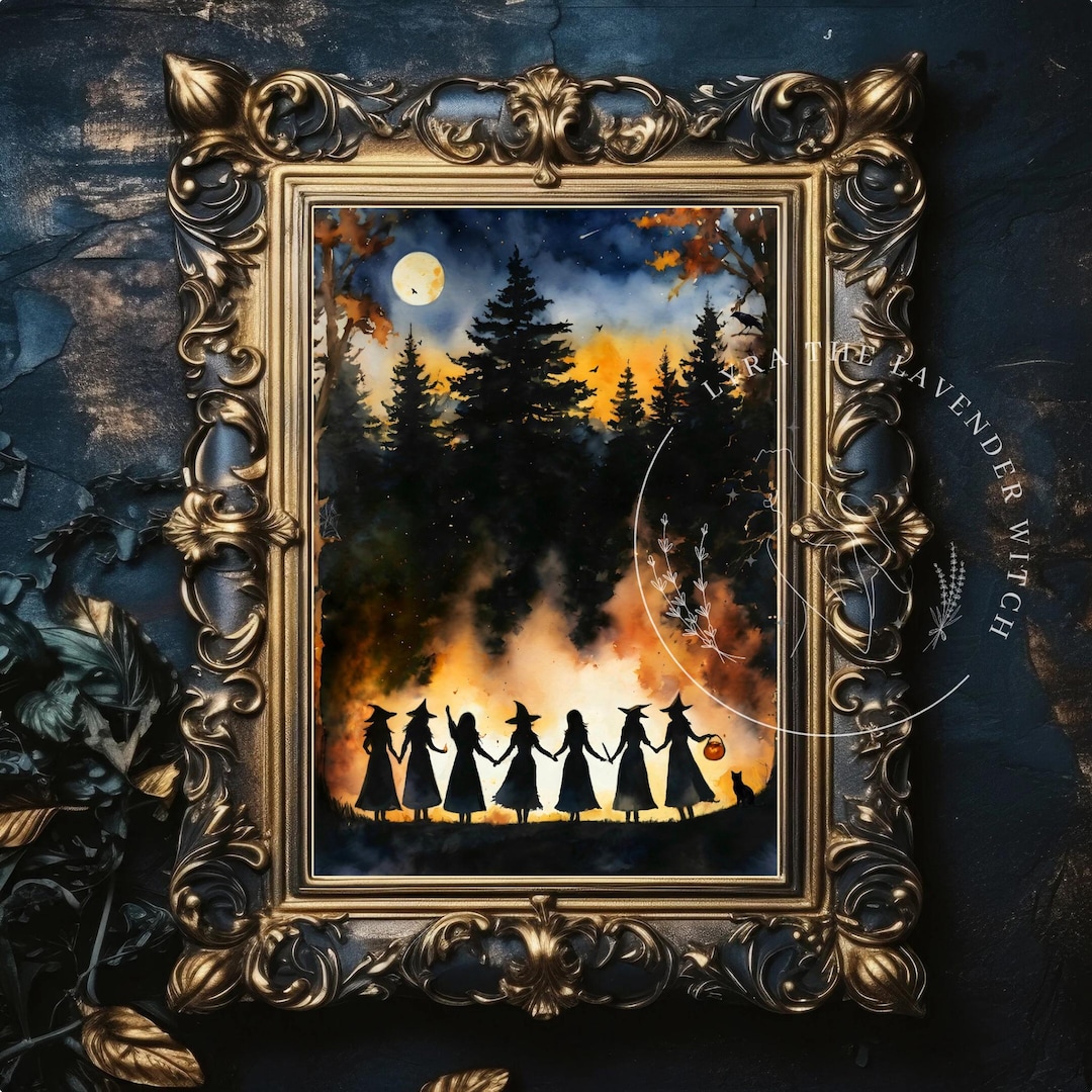 7x5" Samhain | Witches Coven in the Woods on Mischief Night | Witch Art ...
