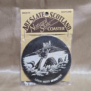 Vintage Scotland Loch Ness Monster Slated Stone Coaster