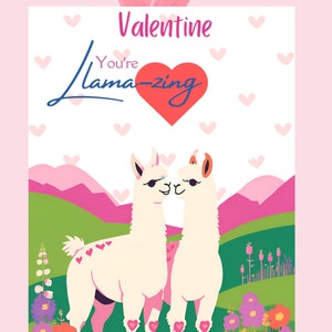 Printable Llama Valentine Cards, Kids Valentines Day Cards, Valentines Day Printables, Cute Llama Cards, Llama Themed Cards