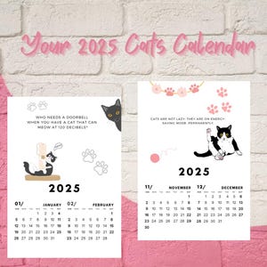 Printable Cats Calendar 2025, Monthly Cat Calendar, Cat Quoted Planner, Animal Calendar, 2025 Cat Decor, 2025 Animal Planner, 2025 Cat Theme