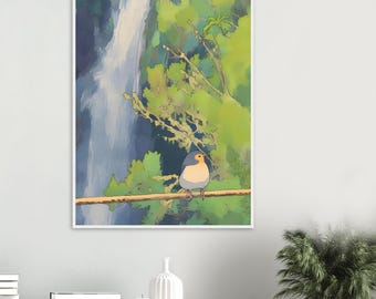 Madeira Waterfall Bird Poster Framed Wall Art | Tropical Nature Travel Print | Portugal Island Decor | Madeira Nature