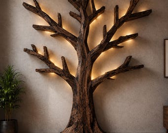 Boomboekenplank, houten boomboekenkast, decoratieve bibliotheekplank, boerderijboekenplank, boekenplanken takken, , Baum Bücherregal.