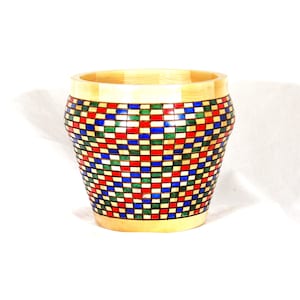 Wooden vase, colorful design