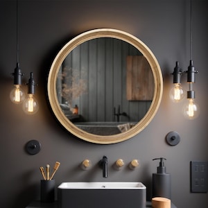 Round Wood Mirror-Miroir En Bois-Holzspiegel Klein-Miroir Asymétrique-Spiegel Klein-Grand Miroir Rond-Miroir Asymétrique Bois
