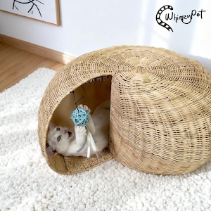 手作りのキャットハウス、カタツムリ型のペット用キャットバスケット、猫ママへの室内用キャットハウスギフト、籐製ペットベッド、猫の洞窟、猫好きの方へのスタイリッシュな室内装飾