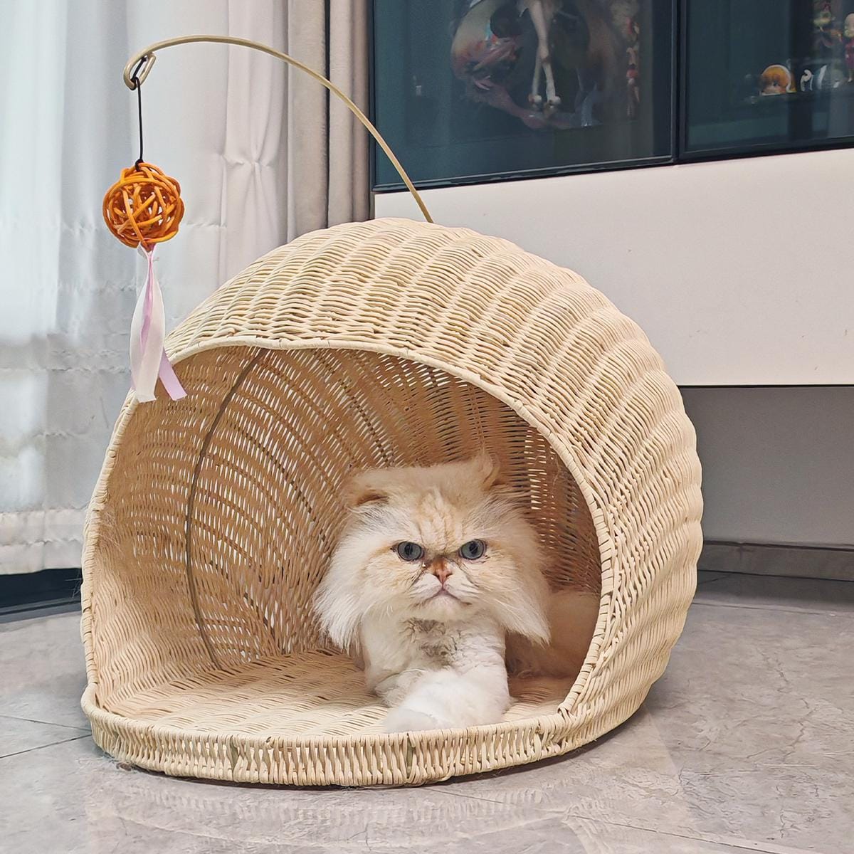 E-wicker24 Wicker Indoor Igloo Cat Bed Cave Double Cat Bed Pet Cave Indoor Cat House