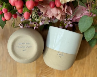 Personalized Maid of Honor Ask Mug with Surprise at the Bottom, Stoneware Mug with Engraved Name, Wedding Gift, Thank You Idea
