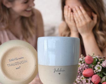 Personalized Maid of Honor Ask Mug | Will You Be My Maid of Honor Gift | Stoneware Mug with Engraving & Surprise