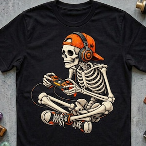 Skeleton Gamer Shirt, Halloween Gaming Tee, Retro Video Game Sweatshirt, Spooky Gamer Apparel