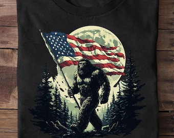 Koszulka patriotyczna z flagą amerykańską i Bigfoot: prezent dla weterana z okazji 4 lipca