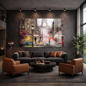 Rainy Paris Glass Wall Art, Eiffel Tower Painting on Glass, Modern Impressionist Art, Luxury Tempered Glass Decor, French Cityscape Gift image 3