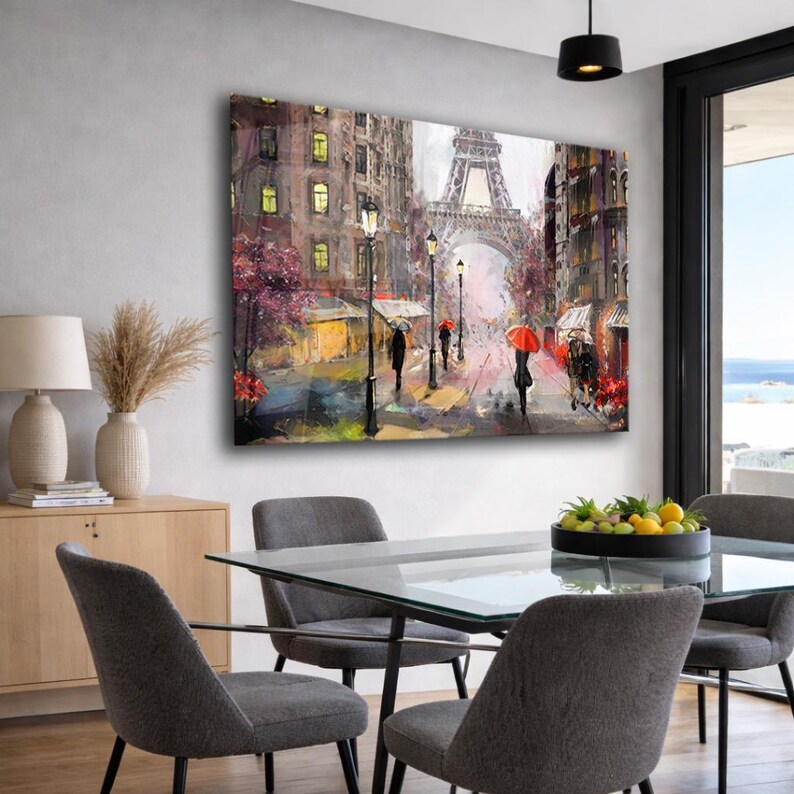 Rainy Paris Glass Wall Art, Eiffel Tower Painting on Glass, Modern Impressionist Art, Luxury Tempered Glass Decor, French Cityscape Gift image 12