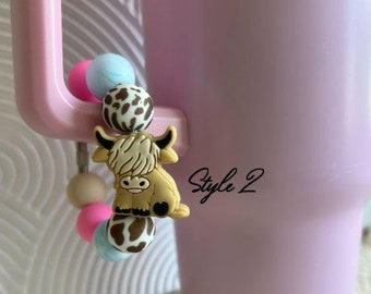 Tumbler Handle Charms| Highland Cow charm | silicone Beads | Stanley Tumbler accessories| Tumbler Accessories| Gifts for her|
