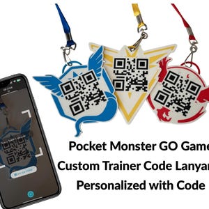 Trainer Code Badge and Team Lanyard - Pocket Monsters GO Game - Custom 3D Printed QR Badge & Team-Themed Lanyard - Necklace