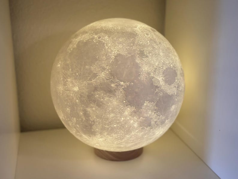 Lámpara lunar gigante de 25 cm XL - Datos de la NASA - Texturizada - Litofanía lunar - Fabricada en EE. UU.